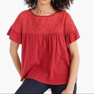 J. Crew Red Eyelet Top In Vintage Cotton